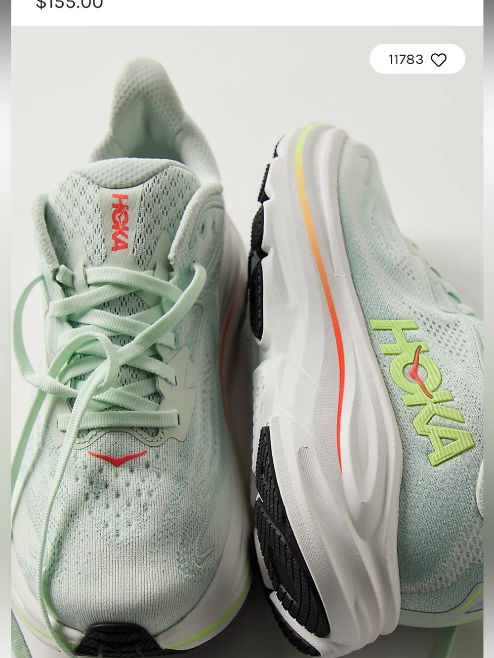 Hoka Women's Clifton Running Shoes Sea Glass/Neon Flame